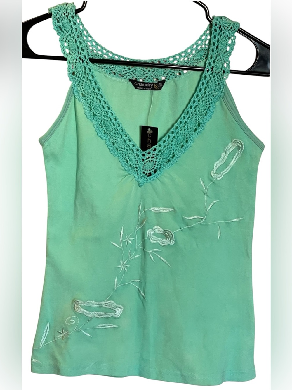 vintage Chaudry KC mint green embroidered tank top 2006 NWT